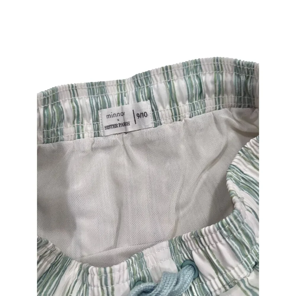 Kids Striped Green Swim Trunks